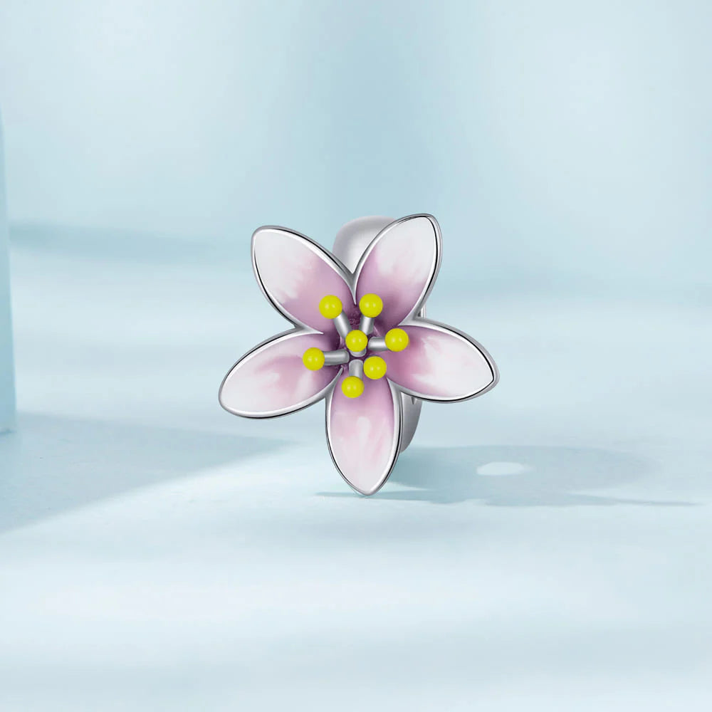 Solid 925 Signature Silver Gift Of Sakura Charm