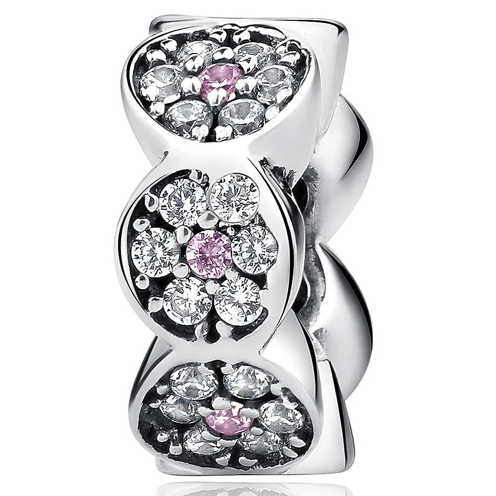 Solid 925 Sterling Silver Floral CZ Charm