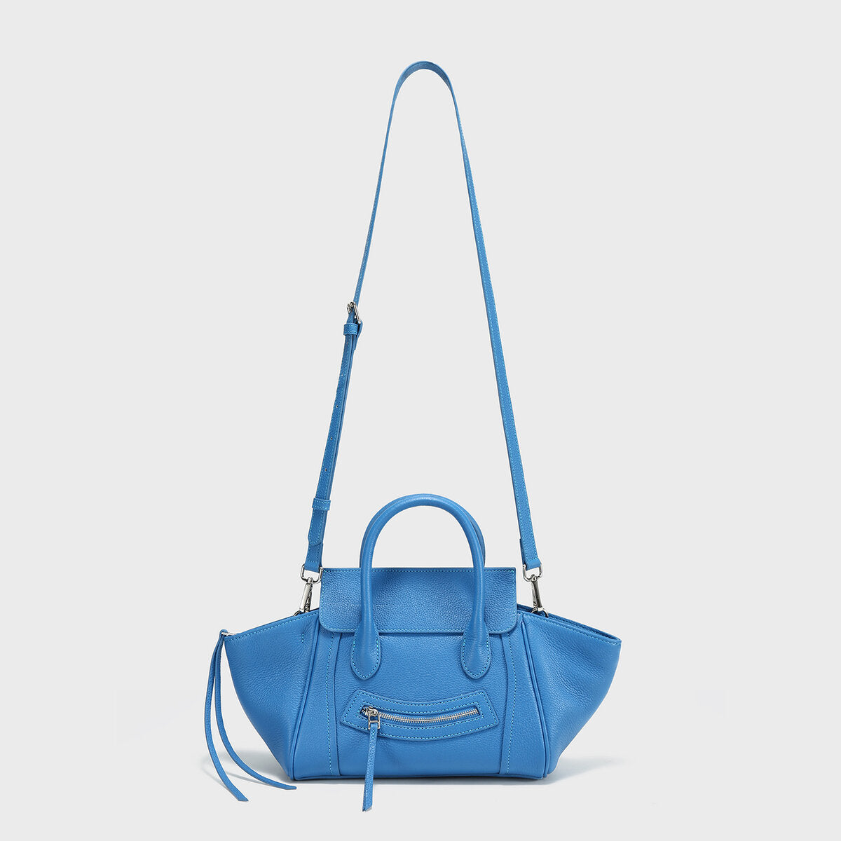 Pebbled Leather Winged Top-Handle Bag - Blue