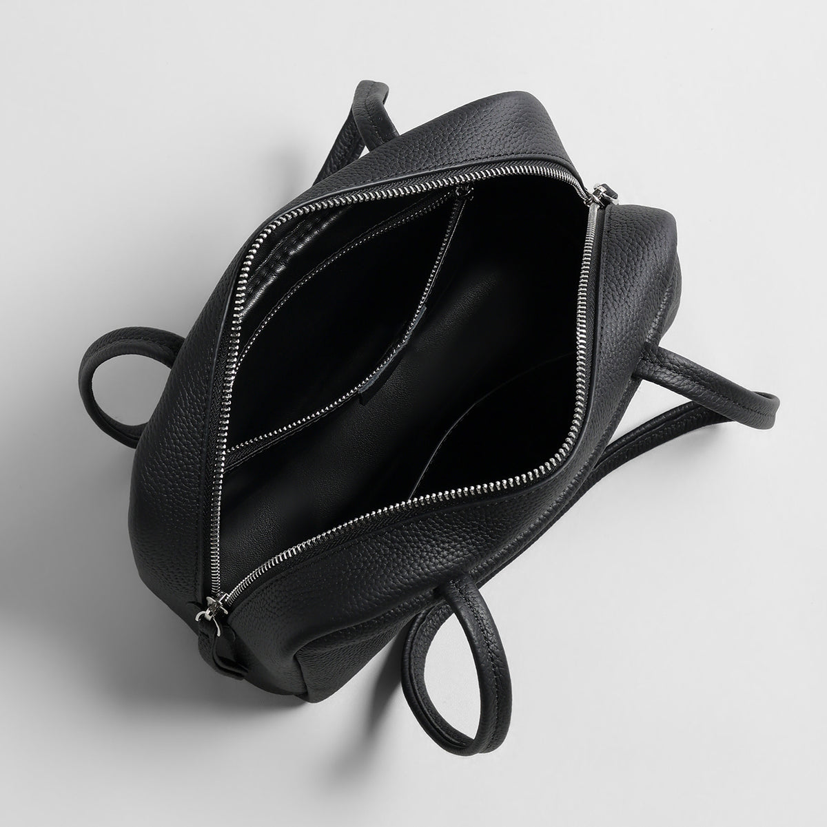 Litchi Grain Leather Boston Bag – Double-Zip Underarm Shoulder Bag