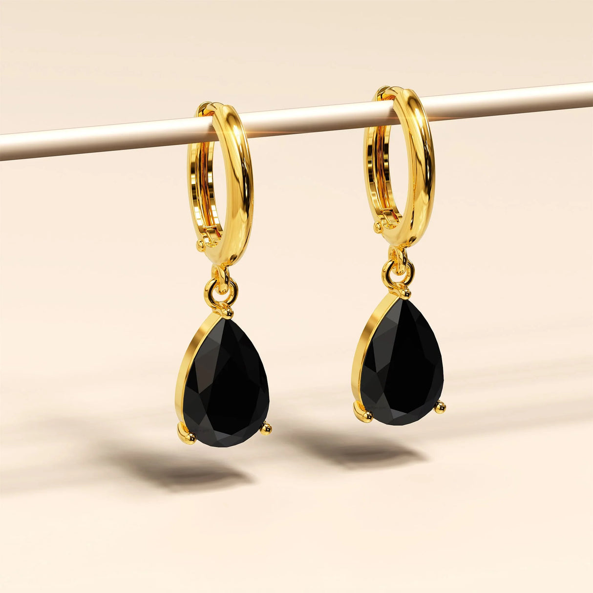 Bullion Gold Black Pear Drop Earrings