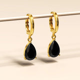 Bullion Gold Black Pear Drop Earrings
