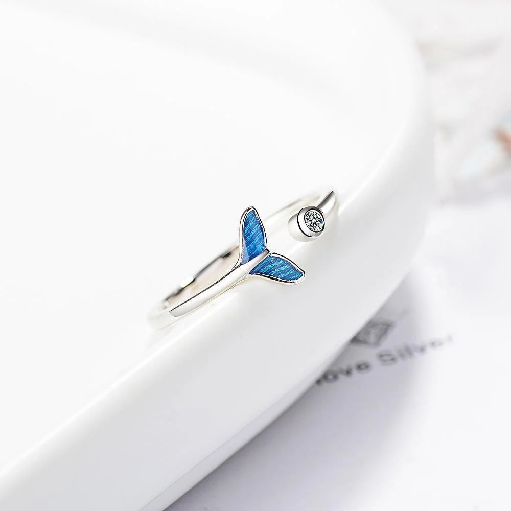 Adjustable Fantasy Mermaid Fishtail with Clear Simulated Diamond Ring
