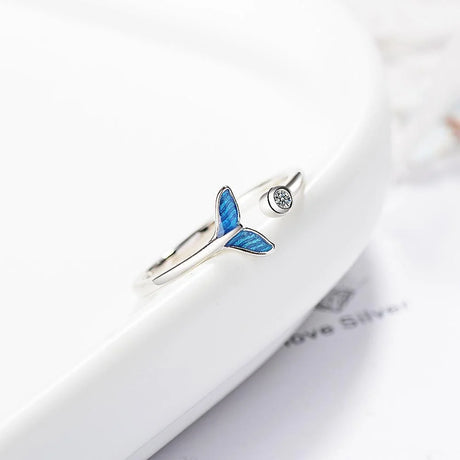 Adjustable Fantasy Mermaid Fishtail with Clear Simulated Diamond Ring