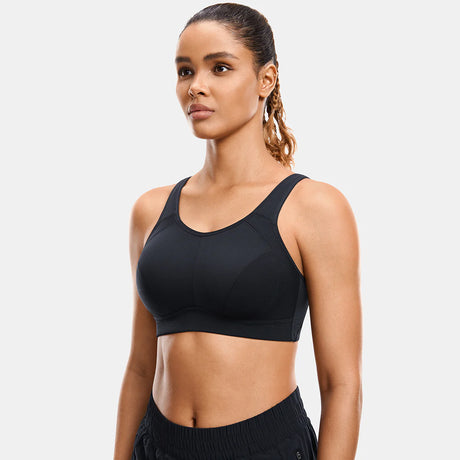 Plus Size High Support Full Coverage Padded Wireless Bra - Black
