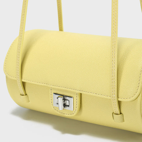 Pebbled Leather Cylinder Barrel Bag - Yellow