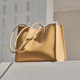 Nalandu Large Capacity Leather Commuter Tote Bag - Camel