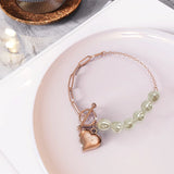 Bullion Gold Pearl Paper Clip Chain Heart Rose Gold Layered Stainless Steel Bracelet