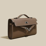 Structured Saffiano Leather Top-Handle Clutch - Taupe