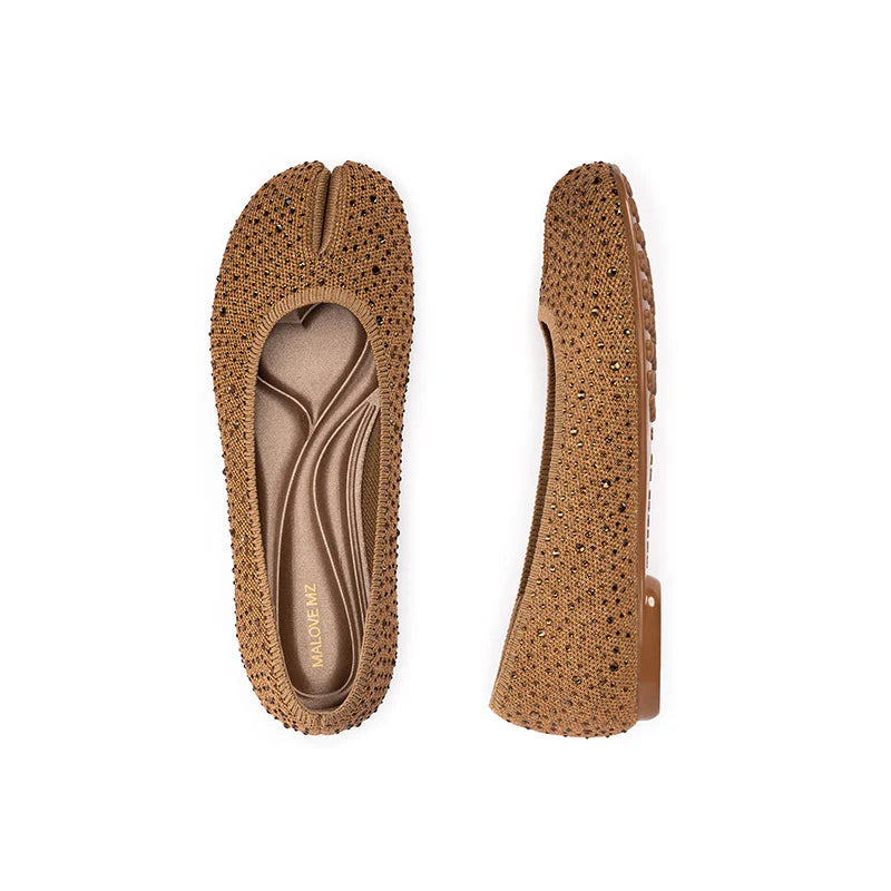 Glam Rhinestone Split Toe Flats - Bronze