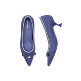 Parisian Pearl Bow Kitten Heels - Indigo