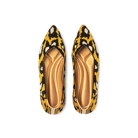 Leopard Print Pointed Toe Work Shoes - Yellow