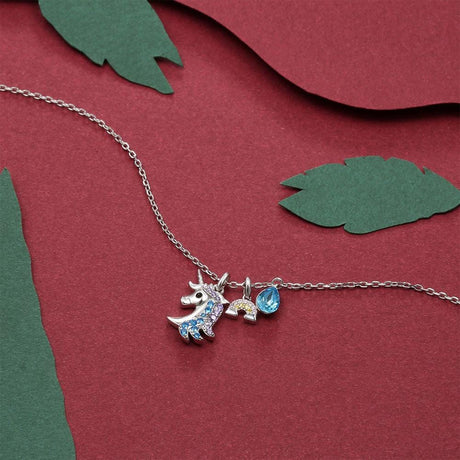 Krystal Couture Unicorn with Blue Crystal and Rainbow Pendants Necklace Embellished with SWAROVSKI Crystals