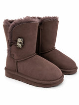 Australian Leather Ugg Emerald Cut Crystal Button Sheepskin - Chocolate - AU4