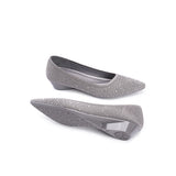 Rhinestone Gradient Knit Pointed Toe Wedge Flats - Grey