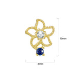 Solid 925 Signature Silver Mono Blue Flower Earrings In Gold