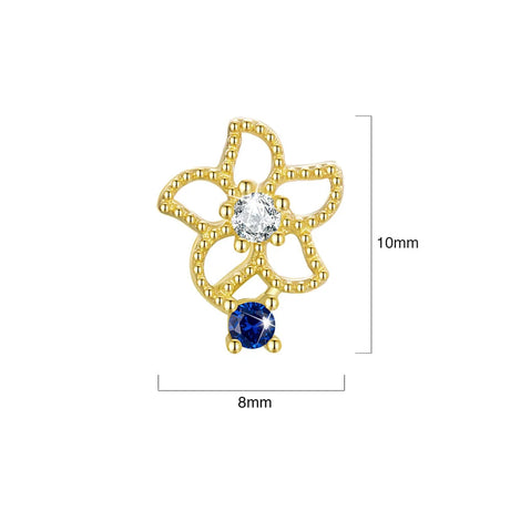 Solid 925 Signature Silver Mono Blue Flower Earrings In Gold