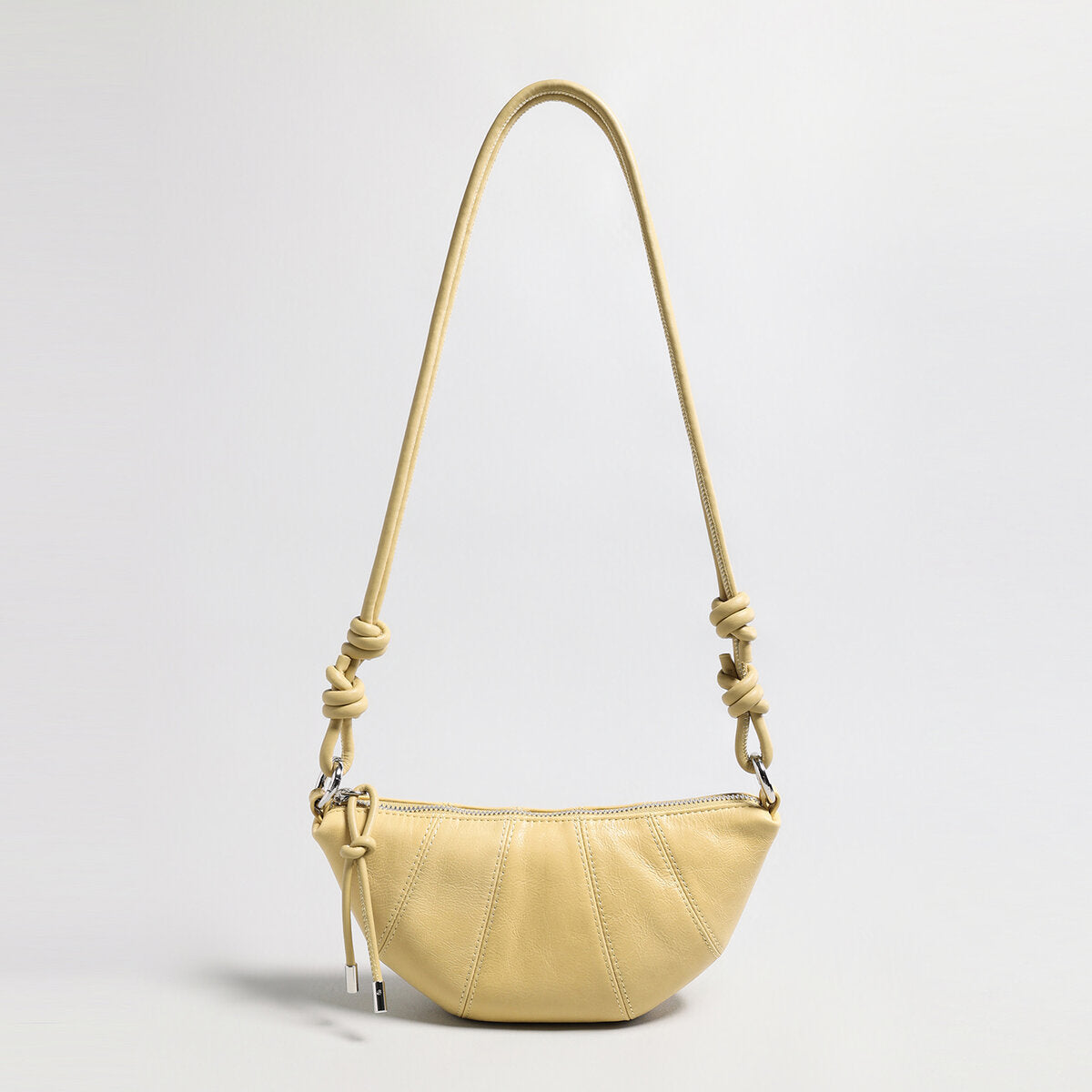Oil-Wax Leather Crescent Shoulder Bag - Yellow