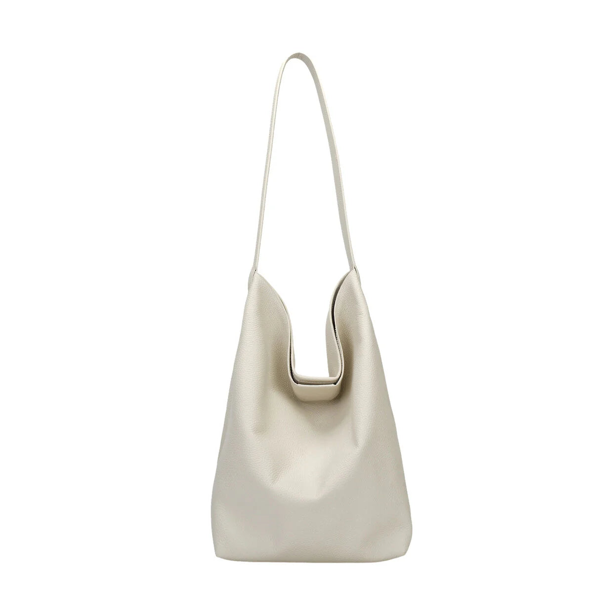 BAMEI Genuine Cowhide Slouchy Tote Bag 2-in-1 Set - Ivory