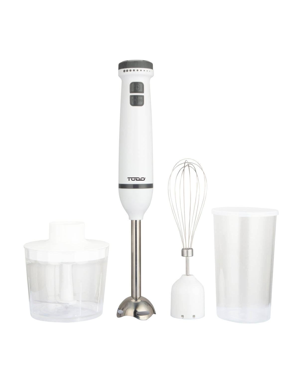 TODO Stick Mixer Set Food Chopper Electric Blender Whisk Handheld Beaker Jar Bowl - White