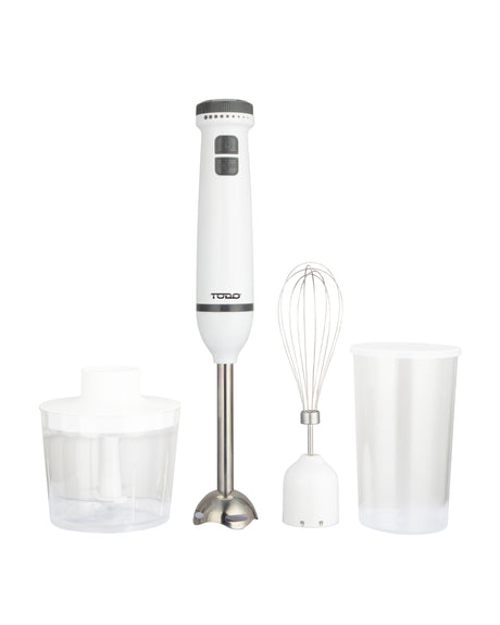 TODO Stick Mixer Set Food Chopper Electric Blender Whisk Handheld Beaker Jar Bowl - White