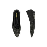 Rhinestone Gradient Knit Pointed Toe Wedge Flats - Black