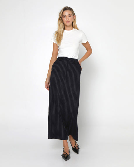 Madison The Label Llyod Maxi Skirt - Navy Pinstripe