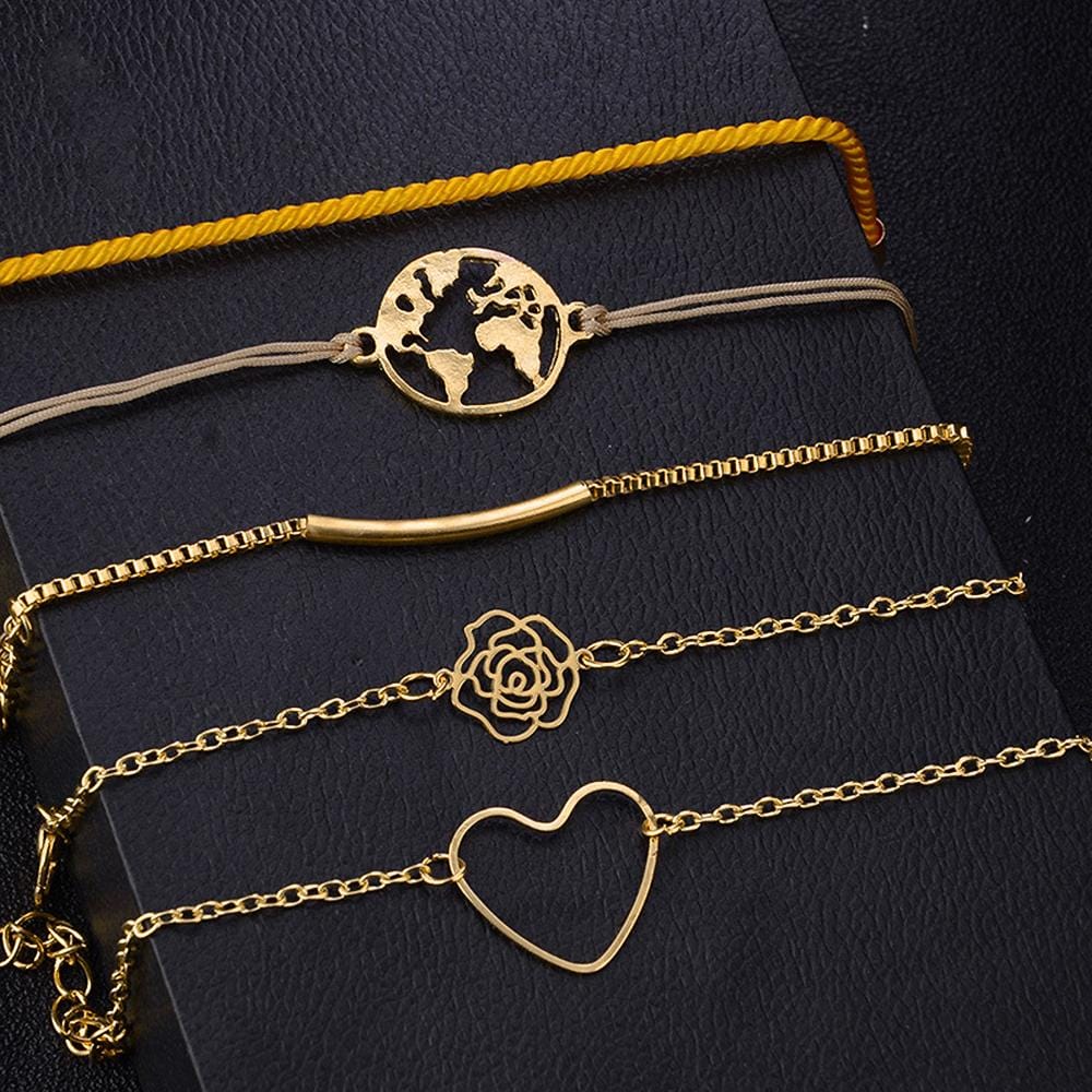 Bohemian 5-Piece Charm Bead Bracelet Set