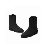Knit Block Heel Ankle Boots - Black