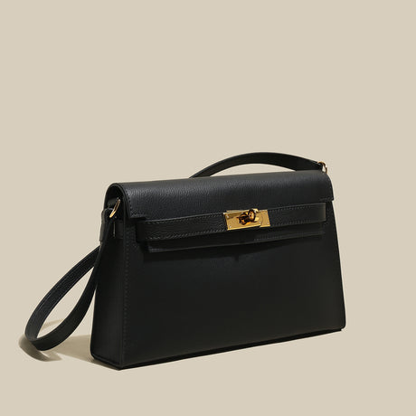 Camille Palm-Grain Calfskin Shoulder Bag - Black