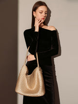 Lumi�re Woven Metallic Leather Hobo Tote - Champagne