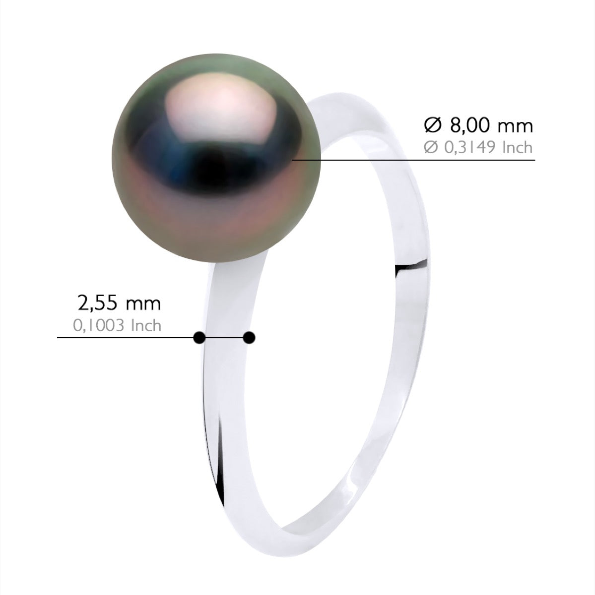 Bangle Ring Real Cultured Tahiti Pearl Round 8-9 mm - Ring Size 48 (France)- see enclosed Sizer