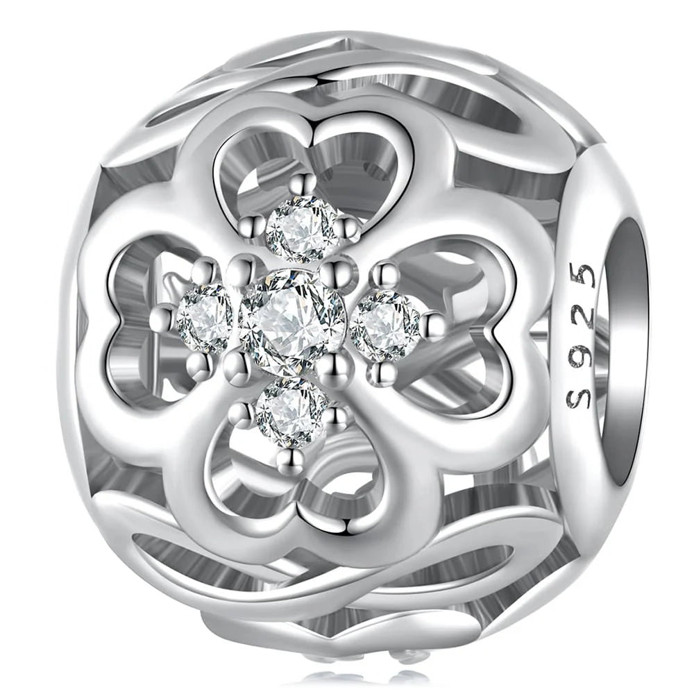 Solid 925 Signature Silver Crystal Clover Charm