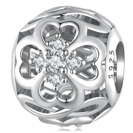 Solid 925 Signature Silver Crystal Clover Charm