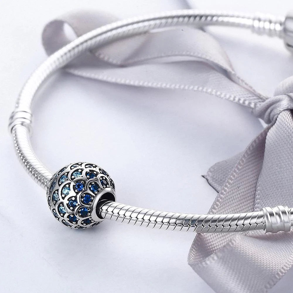 Solid 925 Sterling Silver Blue Mermaid Scale Pandora Inspired Charm