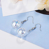 Clear Rainbow Glass Bubble White Gold Layered Drop Earrings