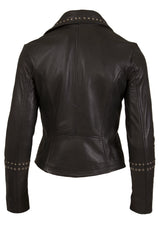 Womens Studded Leather Jacket in Black