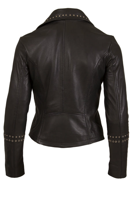 Womens Studded Leather Jacket in Black