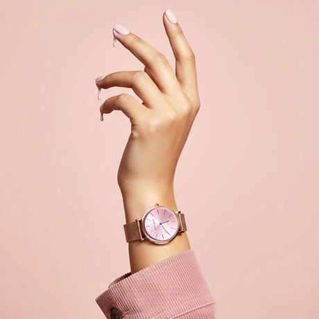 Boxed Rose Shell-pink Watch & Bracelet Set In Rose Gold