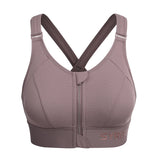 Zip Front Large Padded High Impact Sports Bra - Mocha
