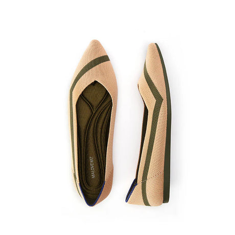 Comfortable Woven Striped Pointed Toe Flats - Beige