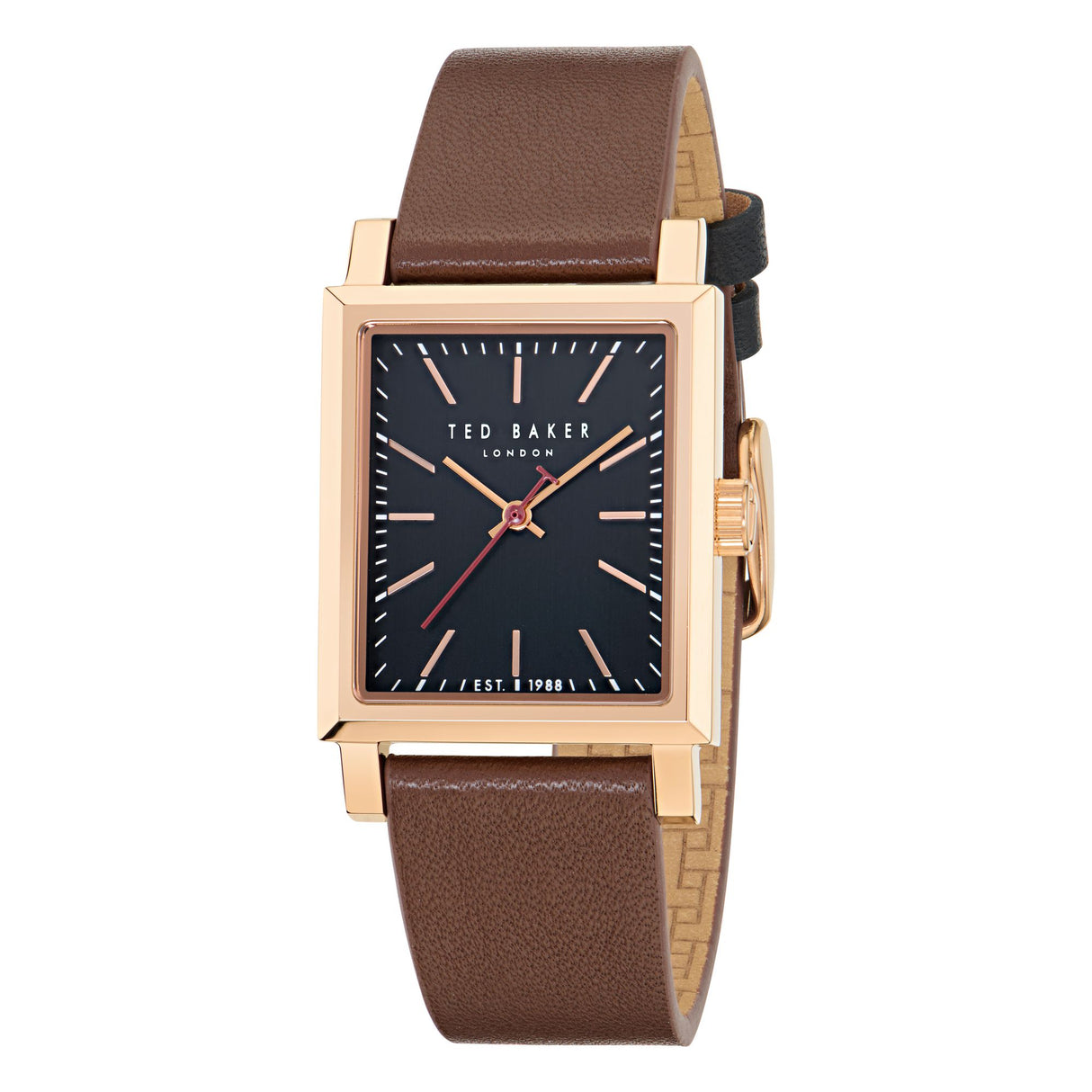 Ted Baker Mens Jaareth Rose Gold-Tone Black Brown Leather Watch