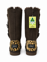 Australian Leather Ugg Napa 3Button Leather Leopard - Chocolate - AU4