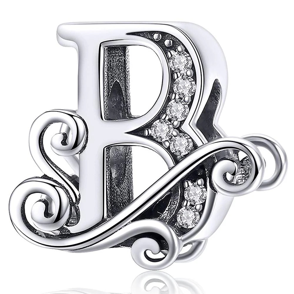 Solid 925 Sterling Silver Vintage Inspired Antique Alphabet Charm