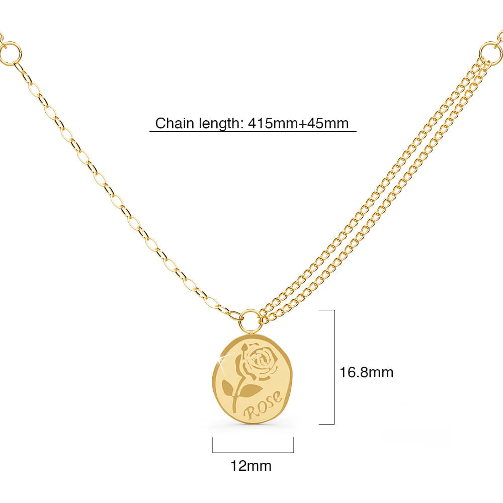 Bullion Gold Golden Rose Engraved Pendant Necklace