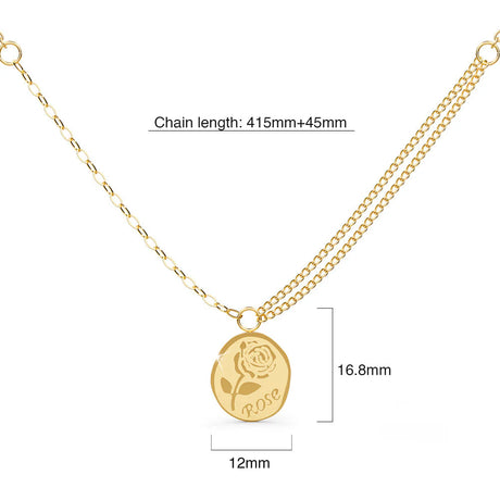 Bullion Gold Golden Rose Engraved Pendant Necklace