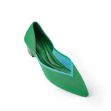 Minimalist Heart Heel Pointed Toe Knit Flats - Green