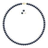 Set Being Composed of : Necklace of Real Cultured Freshwater Pearls Semi Round 6-7 mm with Spring Ring Clasp Ergonomic - Black Tahiti - Longueur 42 cm