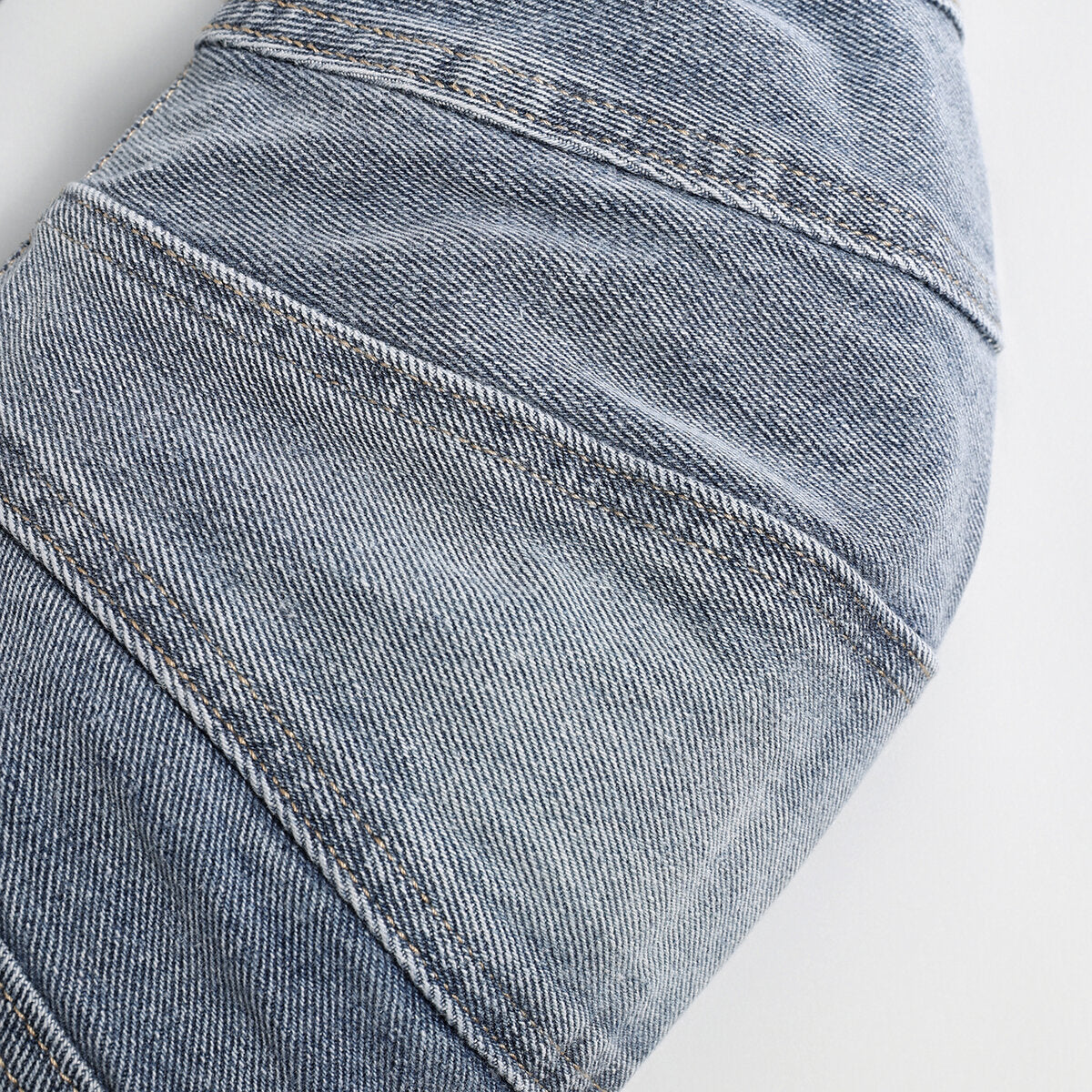 Washed Denim Croissant Shoulder Bag - Denim