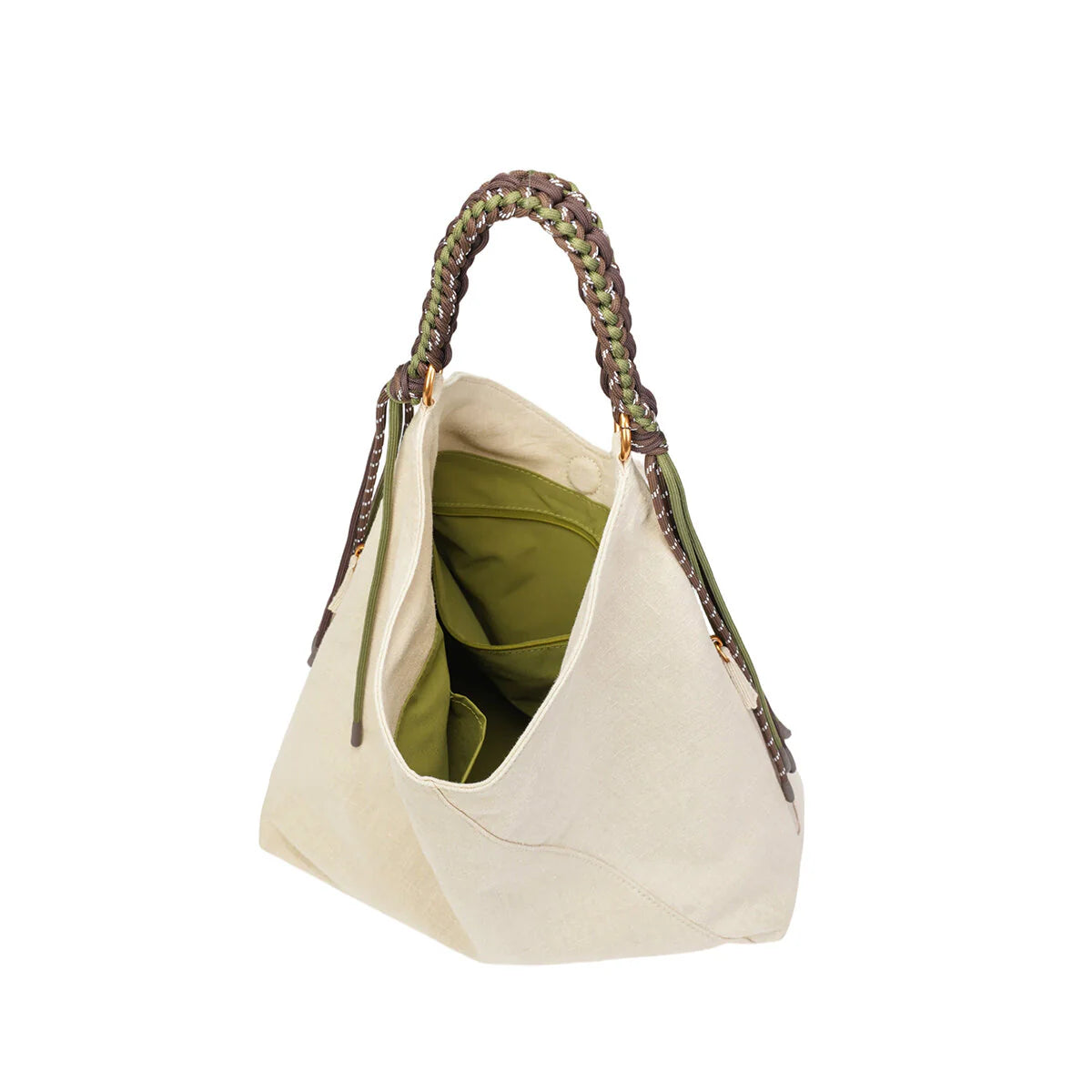BAMEI Natural Ramie Canvas Braided Handle Tote Bag - Cream
